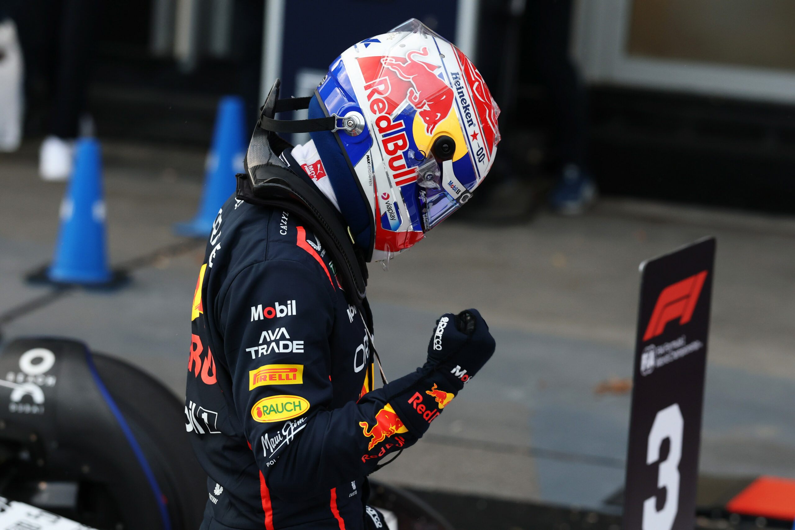 Red Bull Racing's Max Verstappen celebrating after a chaotic F1 Azerbaijan GP Qualifying session that earned him pole position
