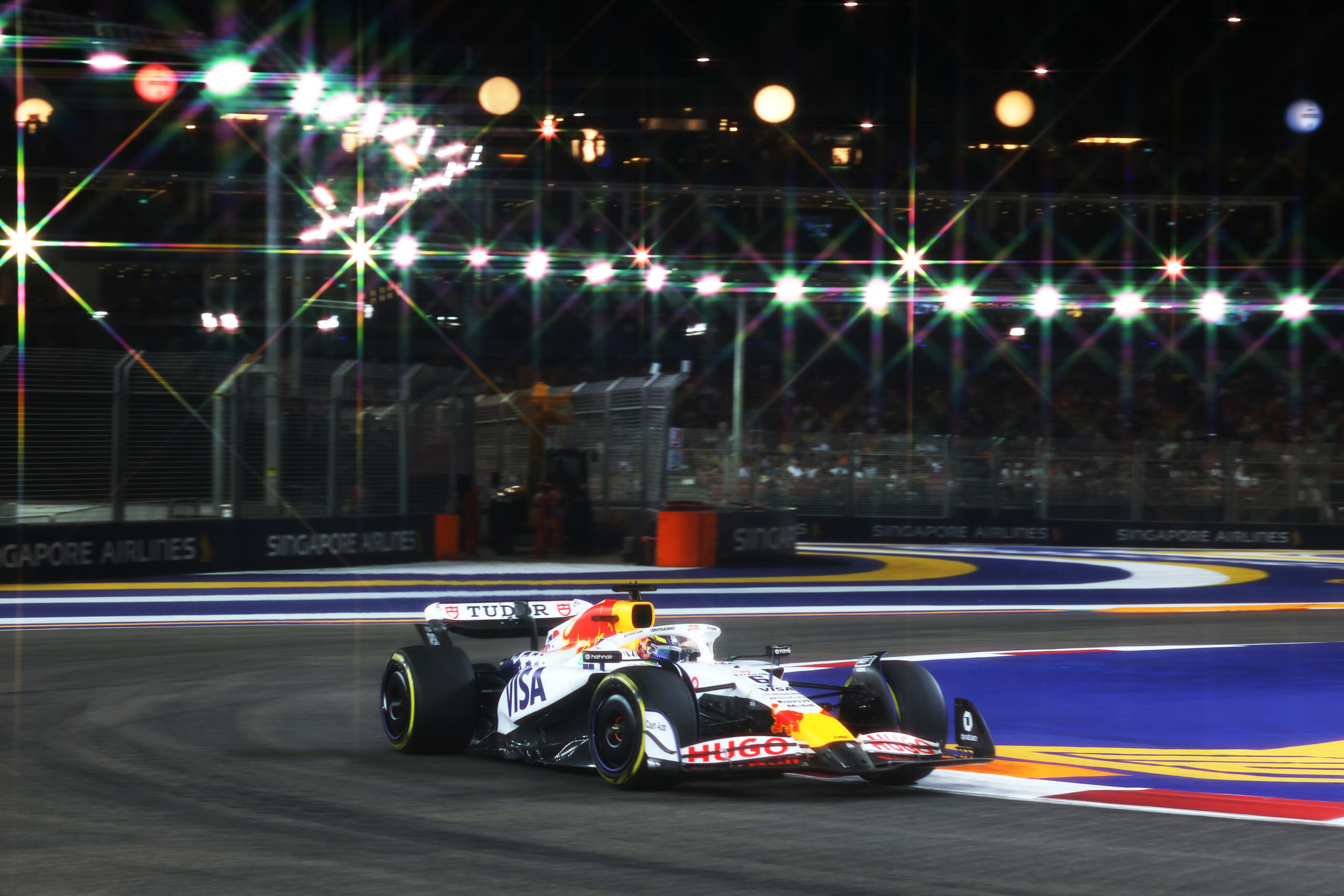 Liam Lawson crashes during Singapore practice while teammate Isack Hadjar shows pace but struggles with traffic and tyre warm-up at Marina Bay.