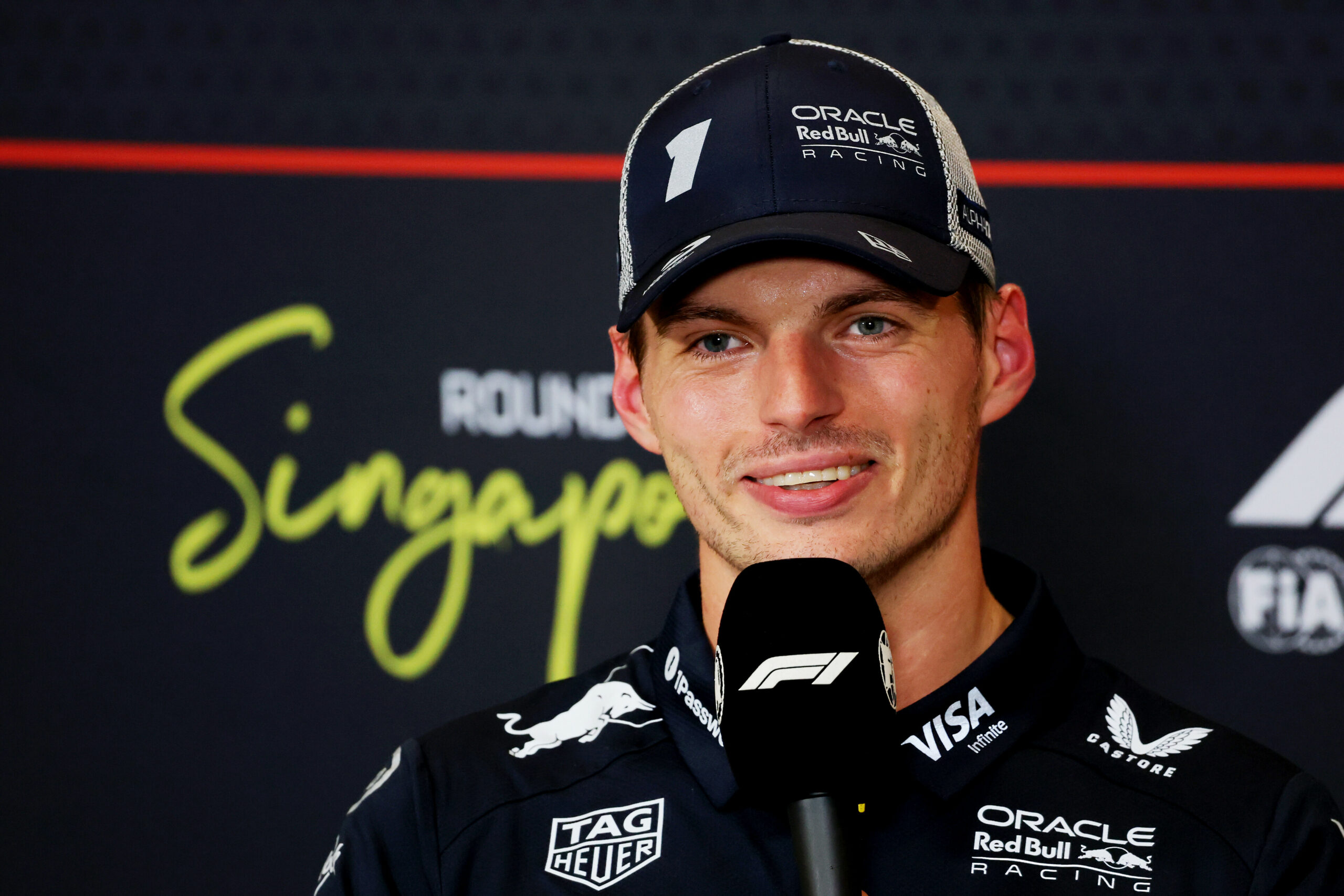 Red Bull Racing's Max Verstappen during the post-qualifying press conference after his P2 at the F1 Singapore GP