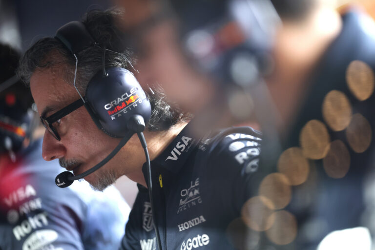 Red Bull’s Laurent Mekies on the pit wall