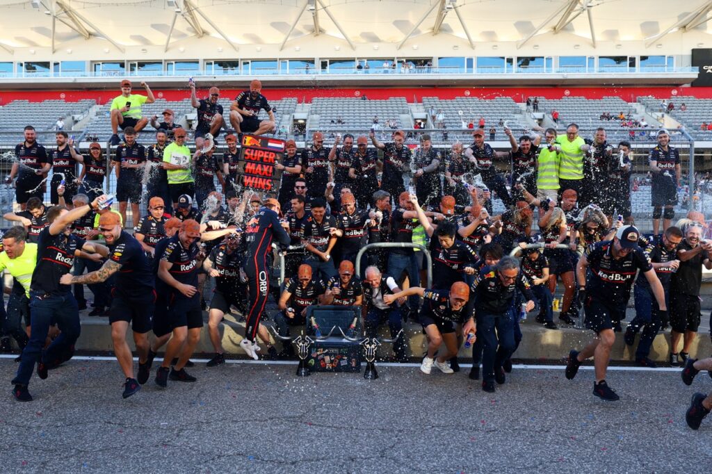 Red Bull Racing celebrating Verstappen's win at the US GP