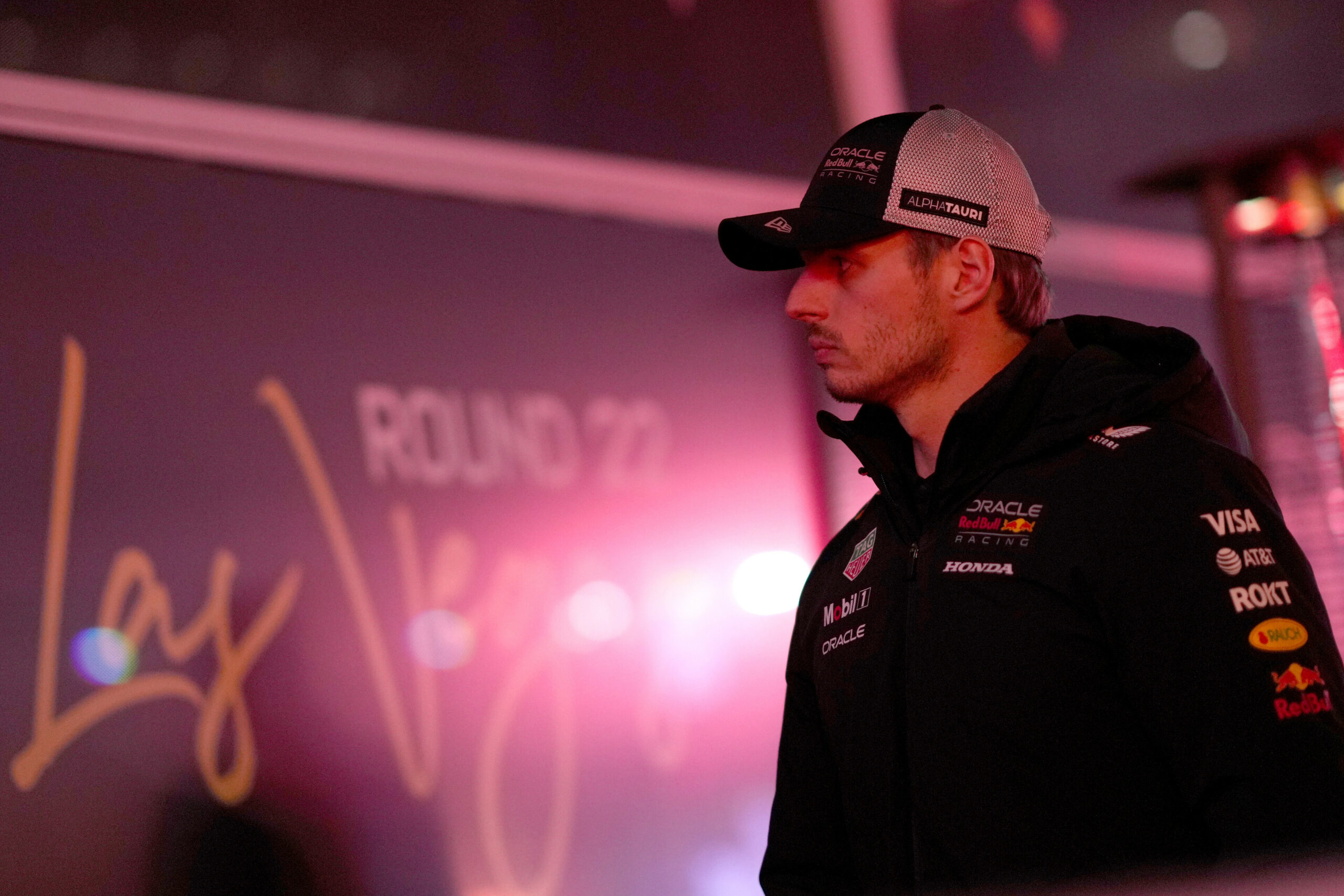 LAS VEGAS, NEVADA - NOVEMBER 19: Max Verstappen of the Netherlands and Oracle Red Bull Racing looks on during previews ahead of the F1 GP of Las Vegas at Las Vegas Strip Circuit on November 19, 2025 in Las Vegas, Nevada.