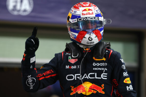 ABU DHABI, UNITED ARAB EMIRATES - DECEMBER 06: Pole position qualifier Max Verstappen of the Netherlands and Oracle Red Bull Racing celebrates in parc ferme during qualifying ahead of the F1 GP of Abu Dhabi at Yas Marina Circuit on December 06, 2025 in Abu Dhabi, United Arab Emirates.