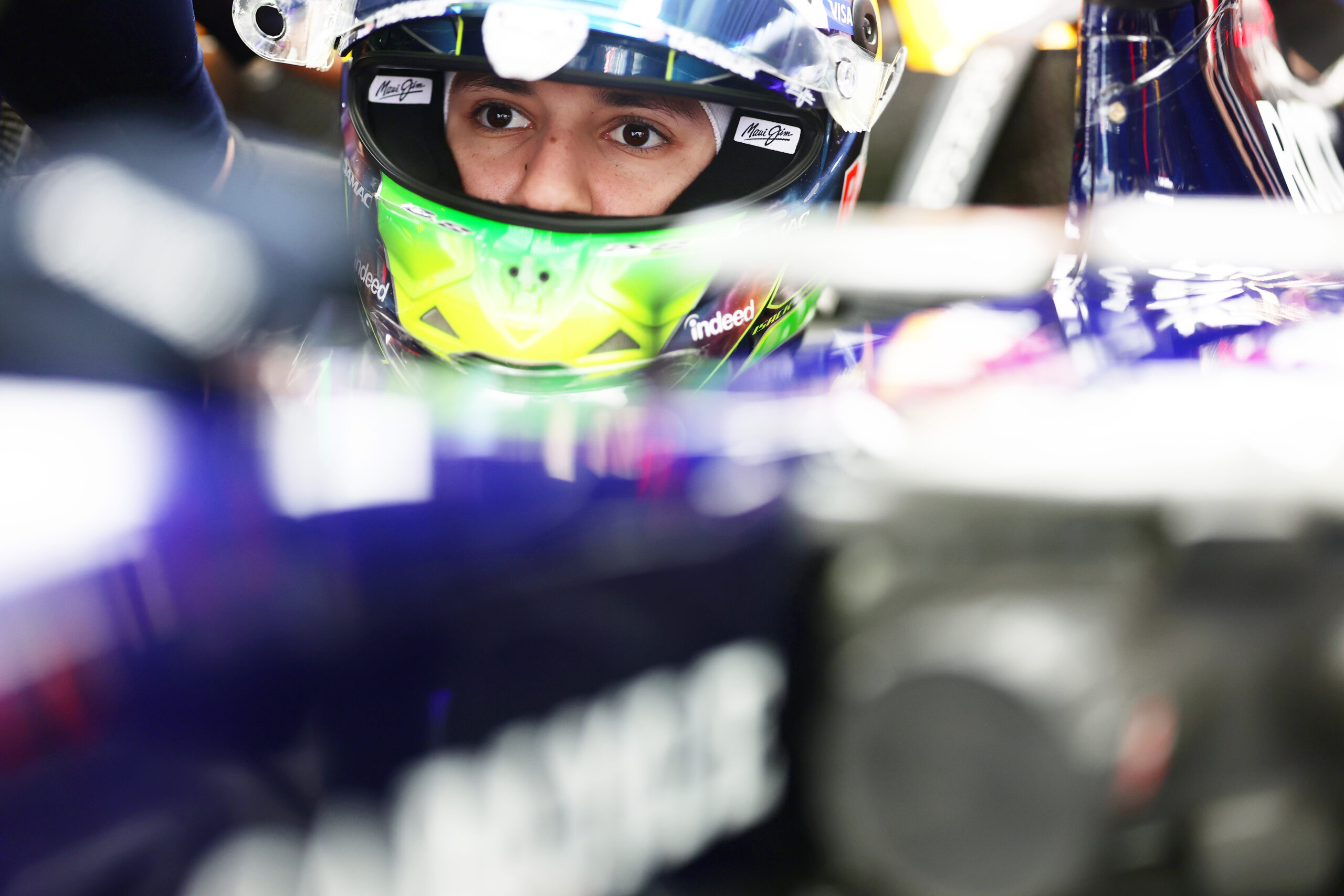 Isack Hadjar in the Red Bull garage at the F1 2026 Chinese GP