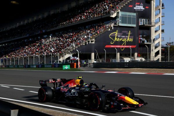 Isack Hadjar on track during the qualifying session of the 2026 Chinese Grand Prix at Shanghai.