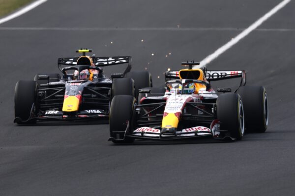 Isack Hadjar of Red Bull Racing ws not happy with F1 rookie Arvid Lindblad of Racing Bulls fighting him hard and slowing him down during the 2026 Japanese GP.