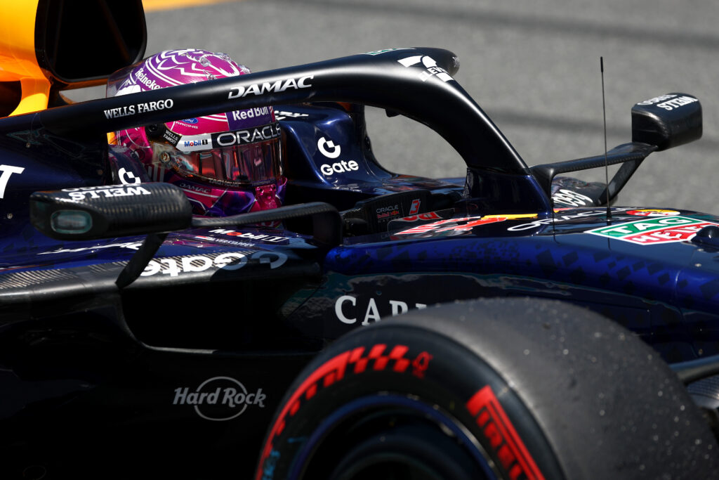 Max Verstappen on track for Red Bull in qualifying for the 2026 F1 Miami GP.