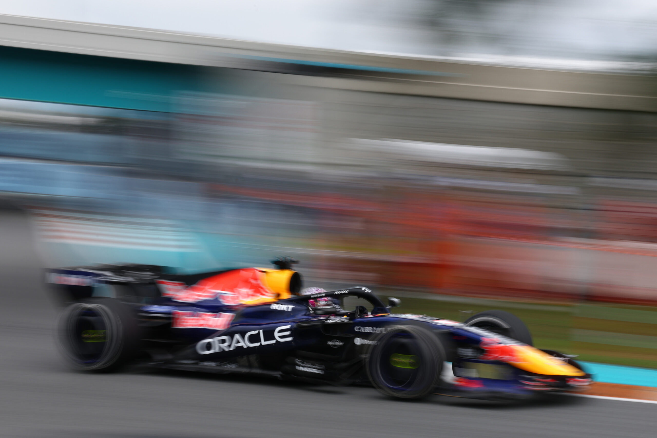 Max Verstappen driving Oracle Red Bull Racing RB22 Red Bull Ford on track during the 2026 F1 Miami GP.
