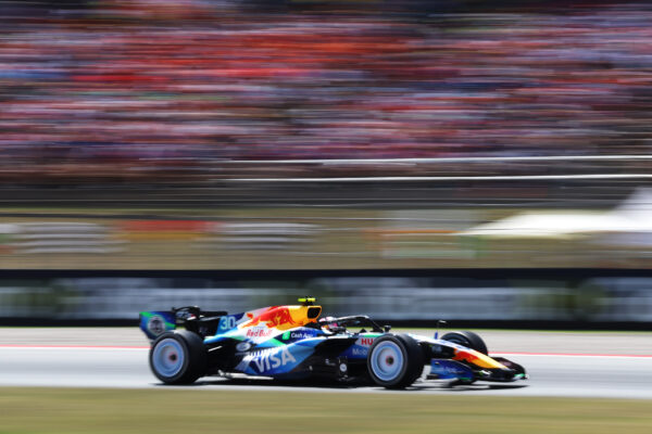 Liam Lawson driving Racing Bulls on track during the 2026 F1 Barcelona-Catalunya GP.
