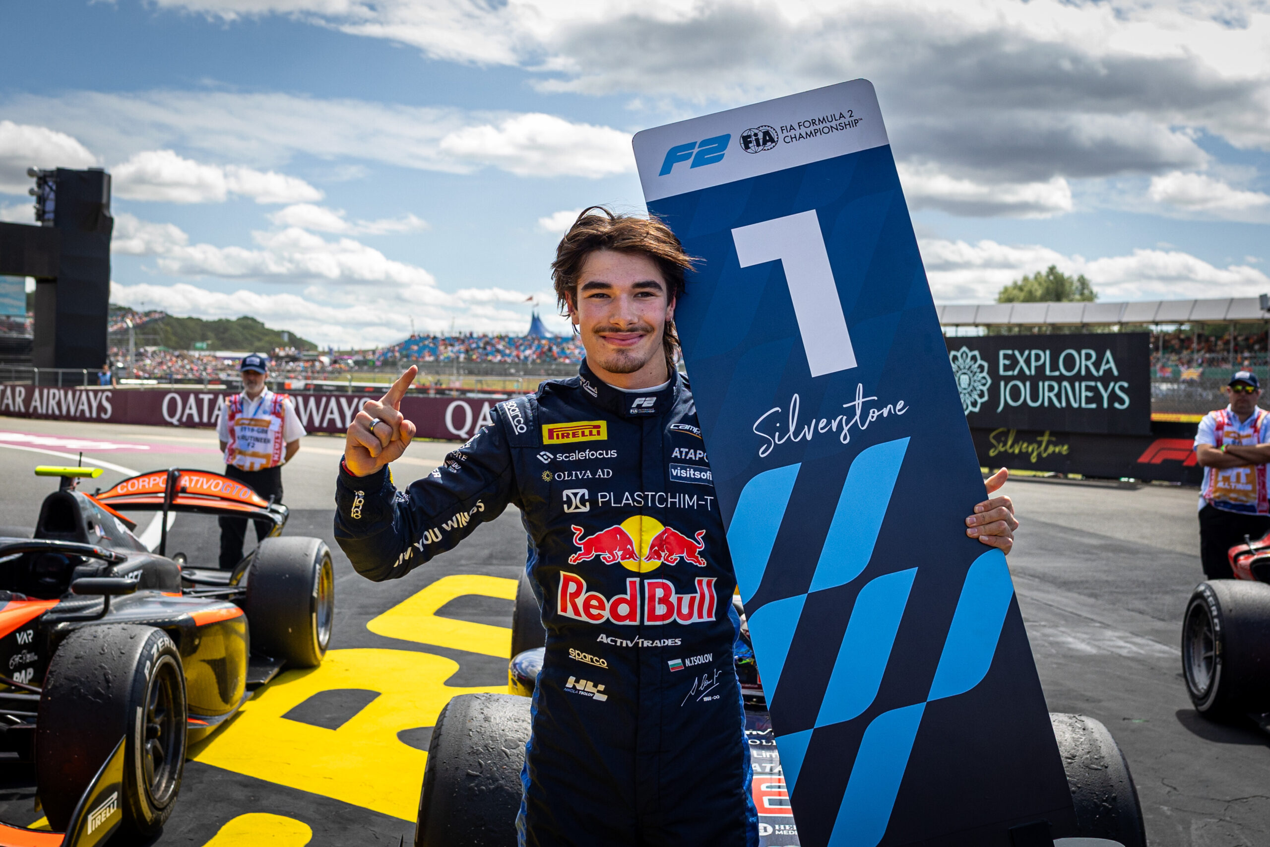 Campos Racing's Nikola Tsolov after winning the F2 Sprint Race in Silverstone at the 2026 British GP.