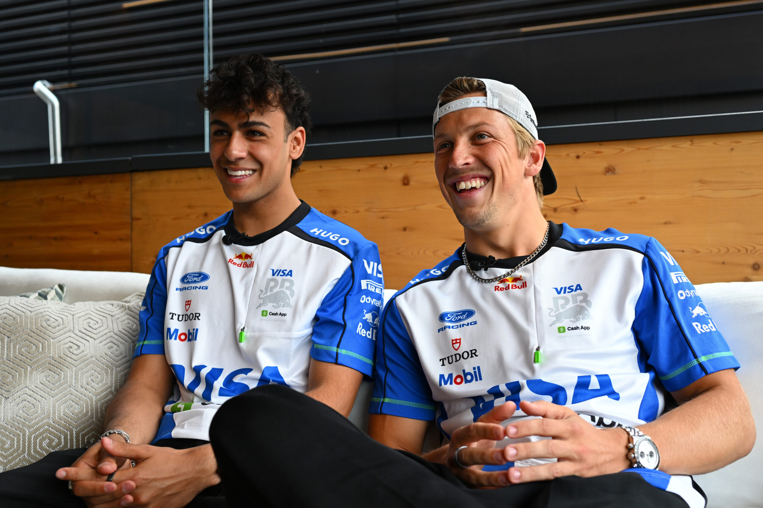 Racing Bulls' Arvid Lindblad and Liam Lawson during the 2026 F1 Hungarian GP.