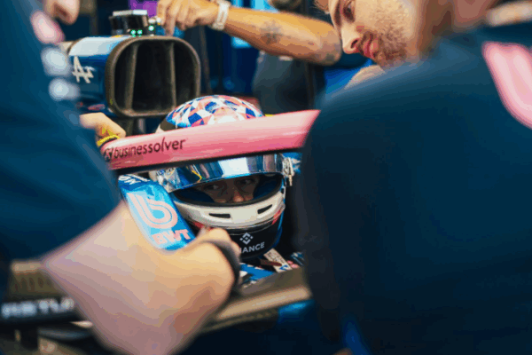 Franco Colapinto behind the wheel of an Alpine F1 car after rejoining the grid at Imola GP