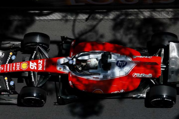 Leclerc driving for Ferrari in the F1 Monaco GP