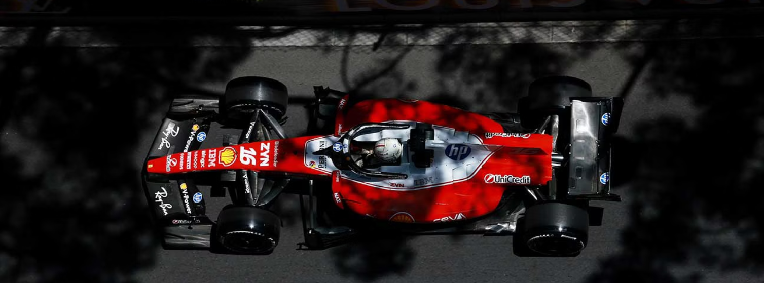 Leclerc driving for Ferrari in the F1 Monaco GP