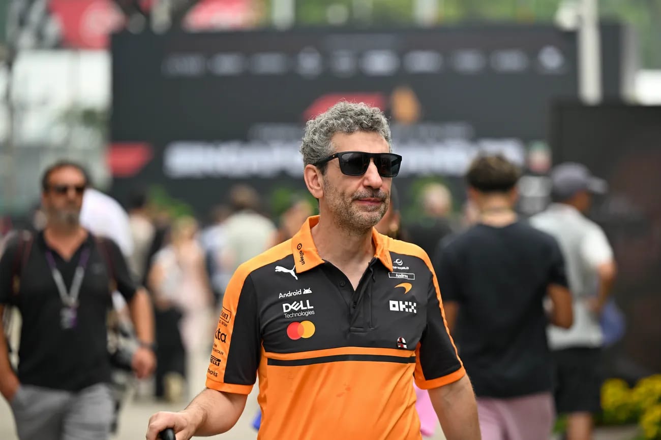 McLaren Team Principal Andrea Stella at the 2026 F1 Singapore GP as he discussed the races of Lando Norris and Oscar Piastri.