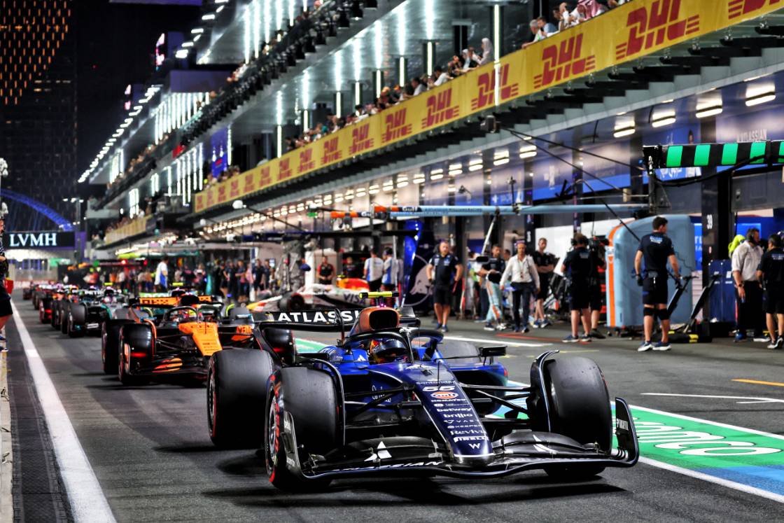 Carlos Sainz (ESP) Atlassian Williams Racing FW46 leaves the pits.