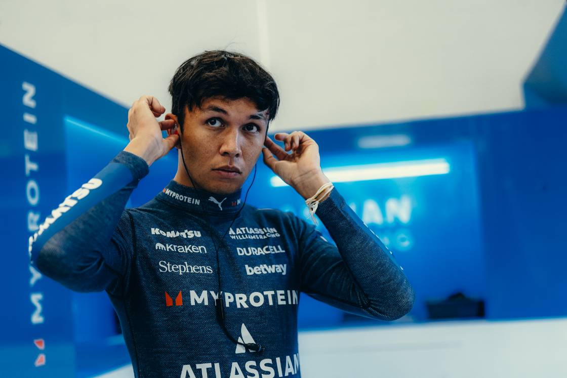 Williams driver Alex Albon before the F1 British GP, in the garage