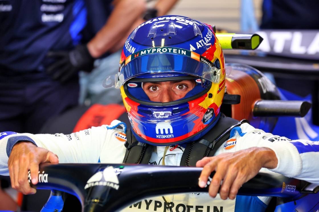 Carlos Sainz inside his Williams Formula 1 car ahead of the Singapore GP
