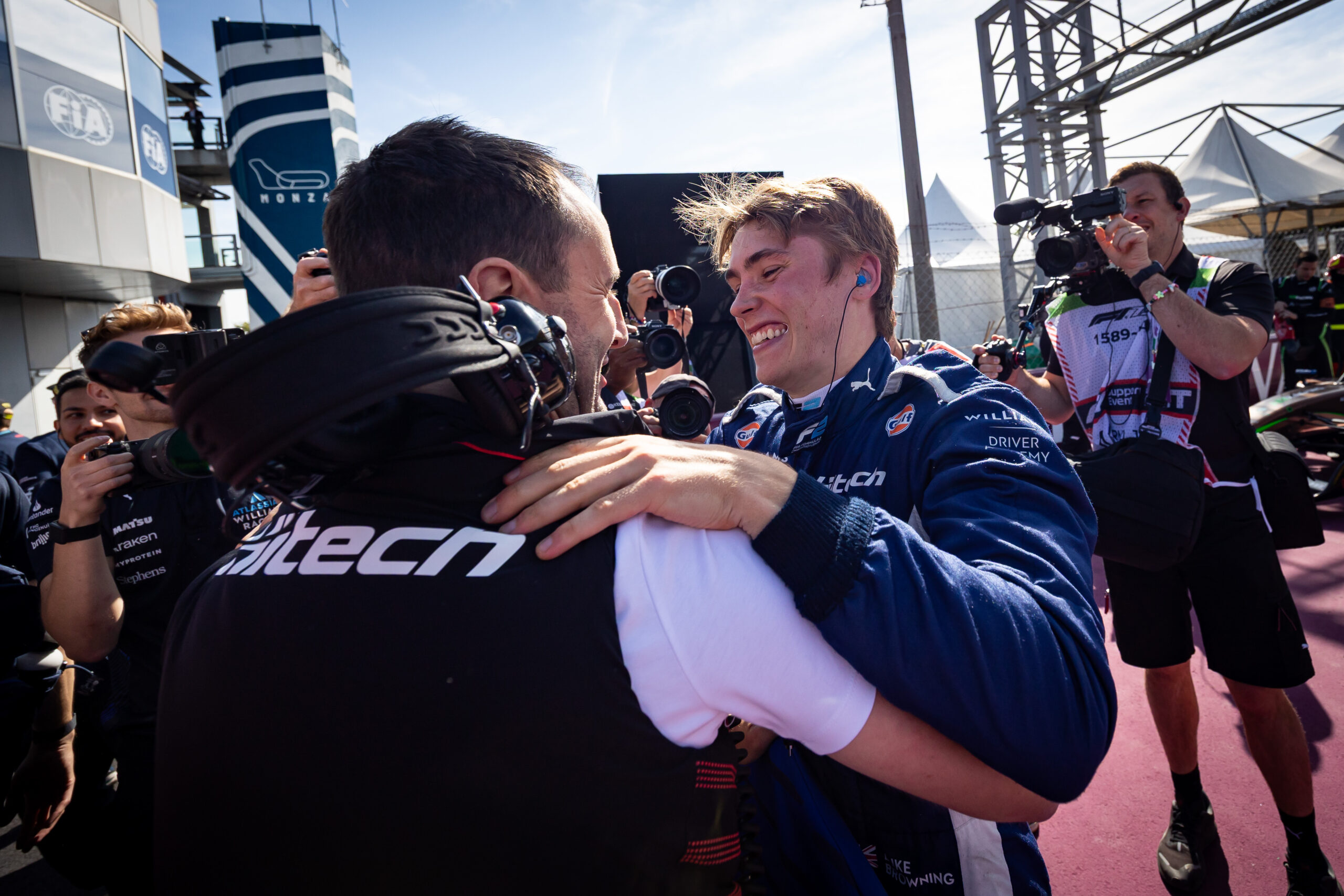 Hitech TGR's Luke Browning after his Feature Race win at F2 Italian GP.