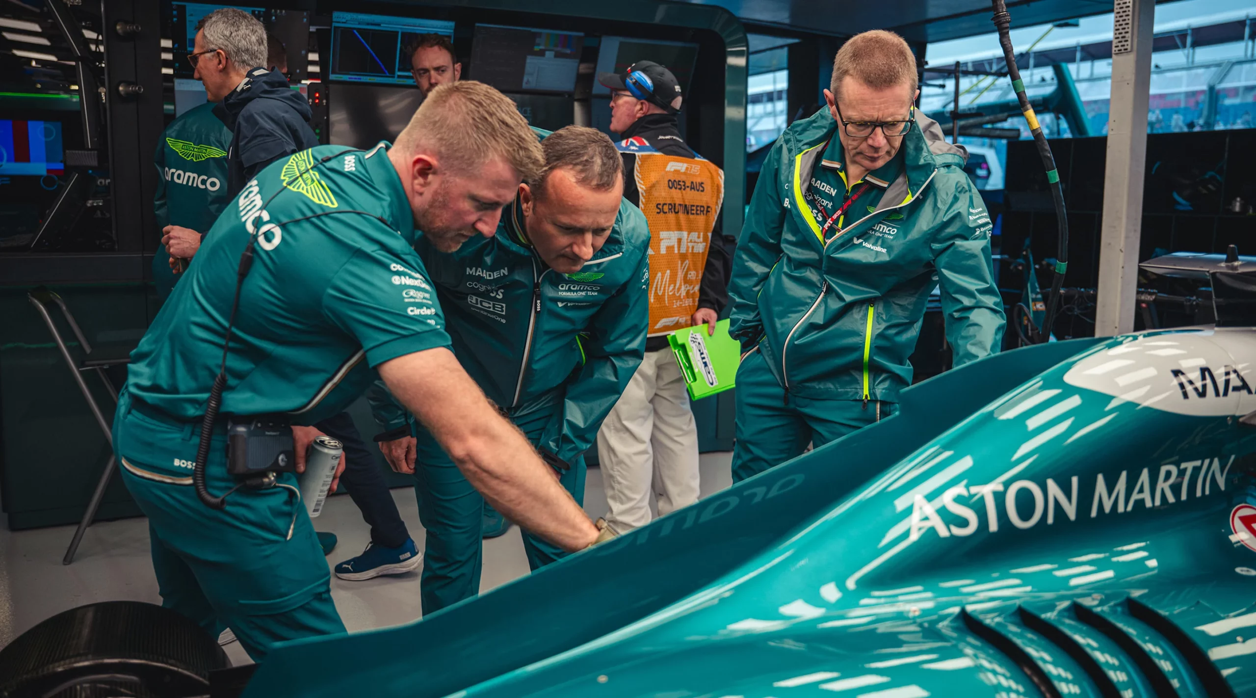 Aston Martin Aramco F1 Team CEO and Team Principal, Andy Cowell with the AMR25 at the F1 Imola GP.