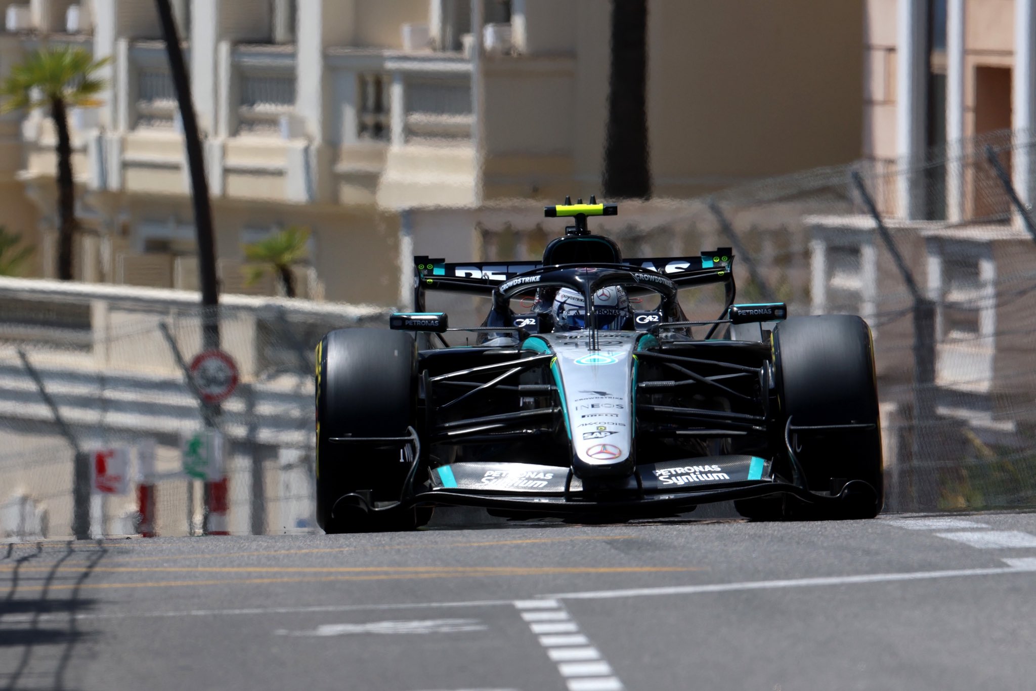 Kimi Antonelli in his Mercedes during qualifying for the 2026 F1 Monaco GP.