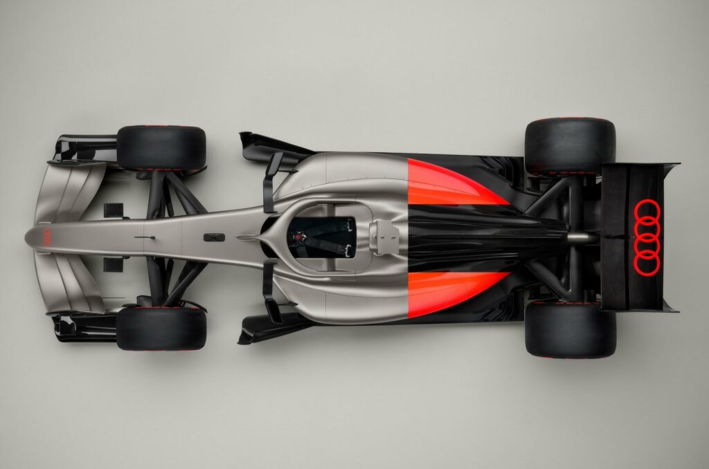 Impression of a 2026 F1 car in the branding of the Audi F1 Project