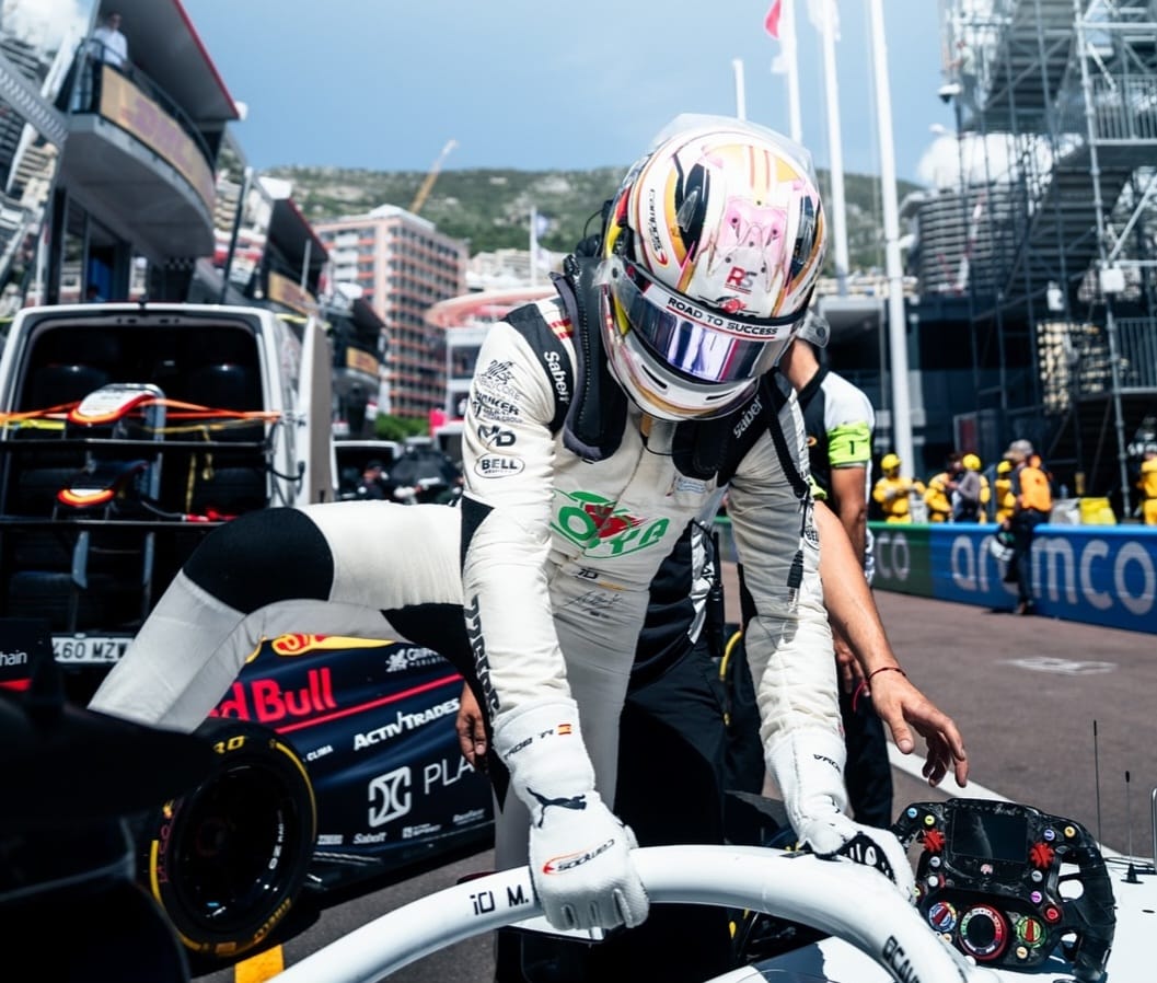 Campos Racing's Mari Boya getting in his car during the FIA F3 Monaco GP Qualifying