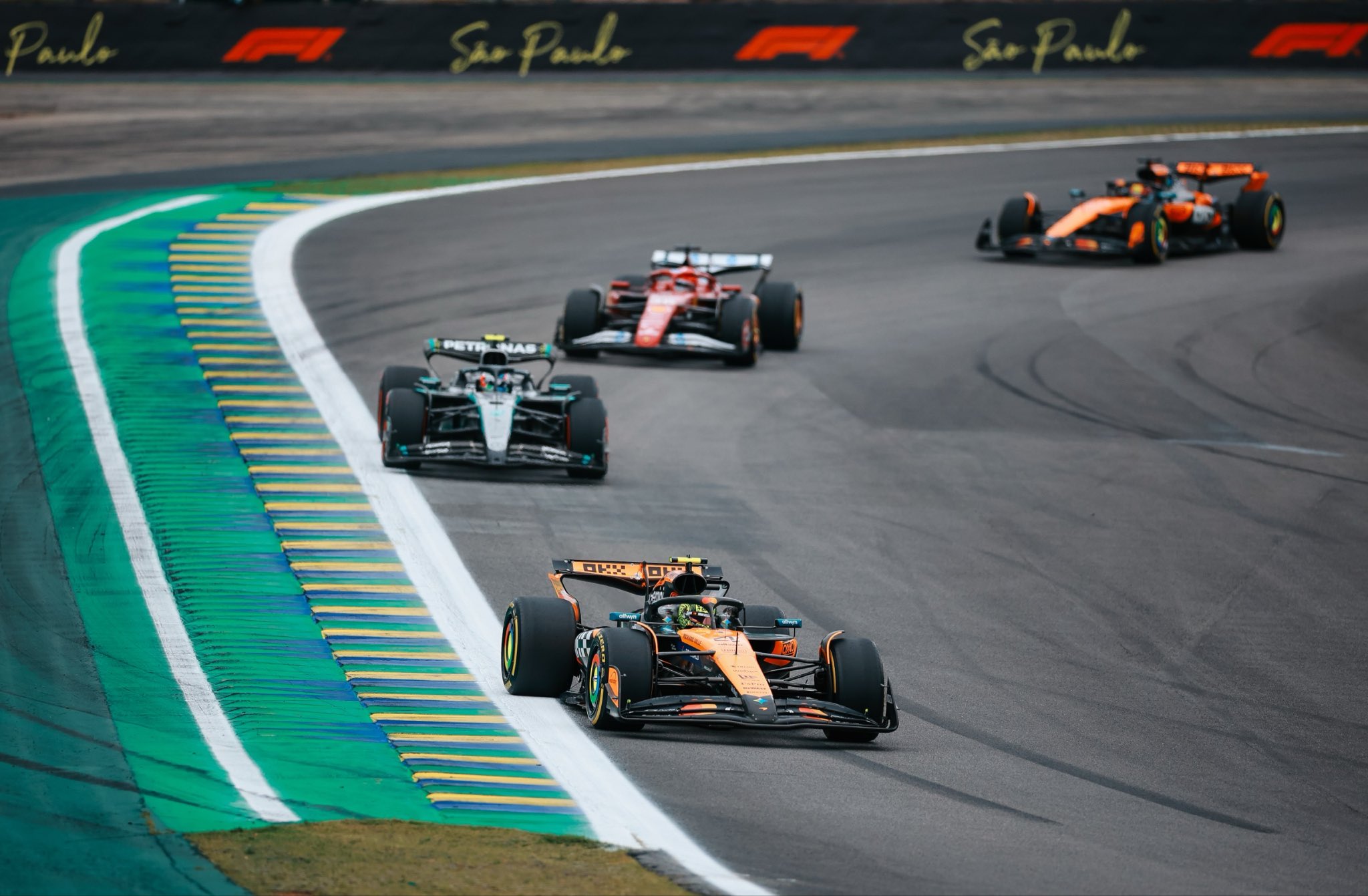 Lando Norris wins exciting F1 São Paulo GP from Andrea Kimi Antonelli and a resurgent Max Verstappen, Oscar Piastri manages only fifth.
