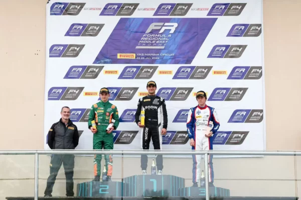 Alex Ninovic mastered mixed conditions to win 2026 FRME Race 2, beating Jan Przyrowski as a Safety Car decided the race at Yas Marina.