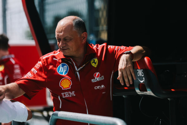 Team principal Fred Vasseur sits at Ferrari pitwall during F1 Miami GP weekend