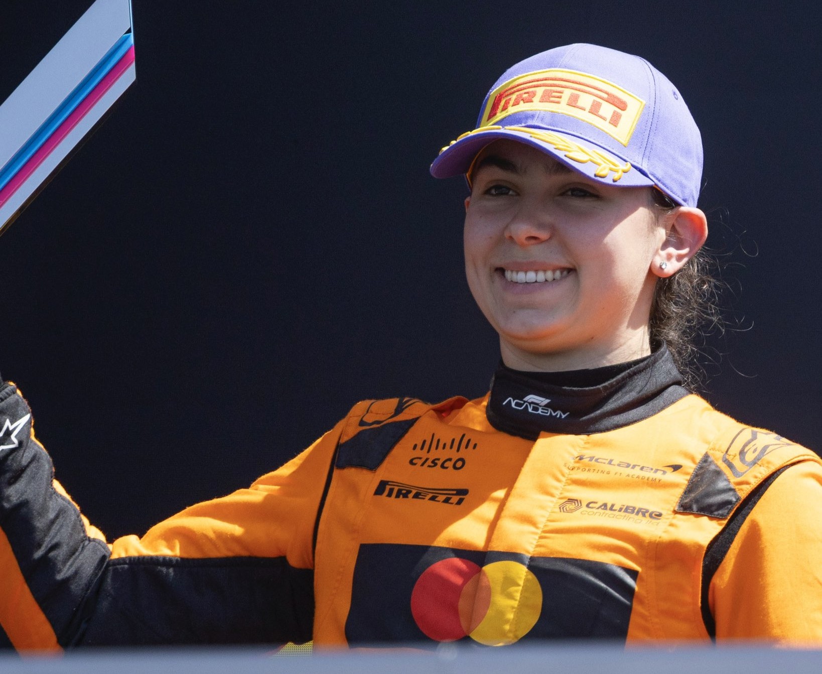 Rodin Motorsport's Ella Lloyd at the F1 Academy podium celebrations for the third race of the 2025 Canadian GP