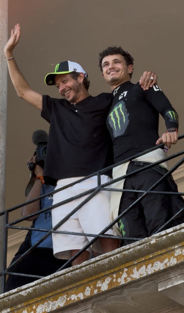 Valentino Rossi and Lando Norris on Goodwood House balcony Friday July 10th 2026