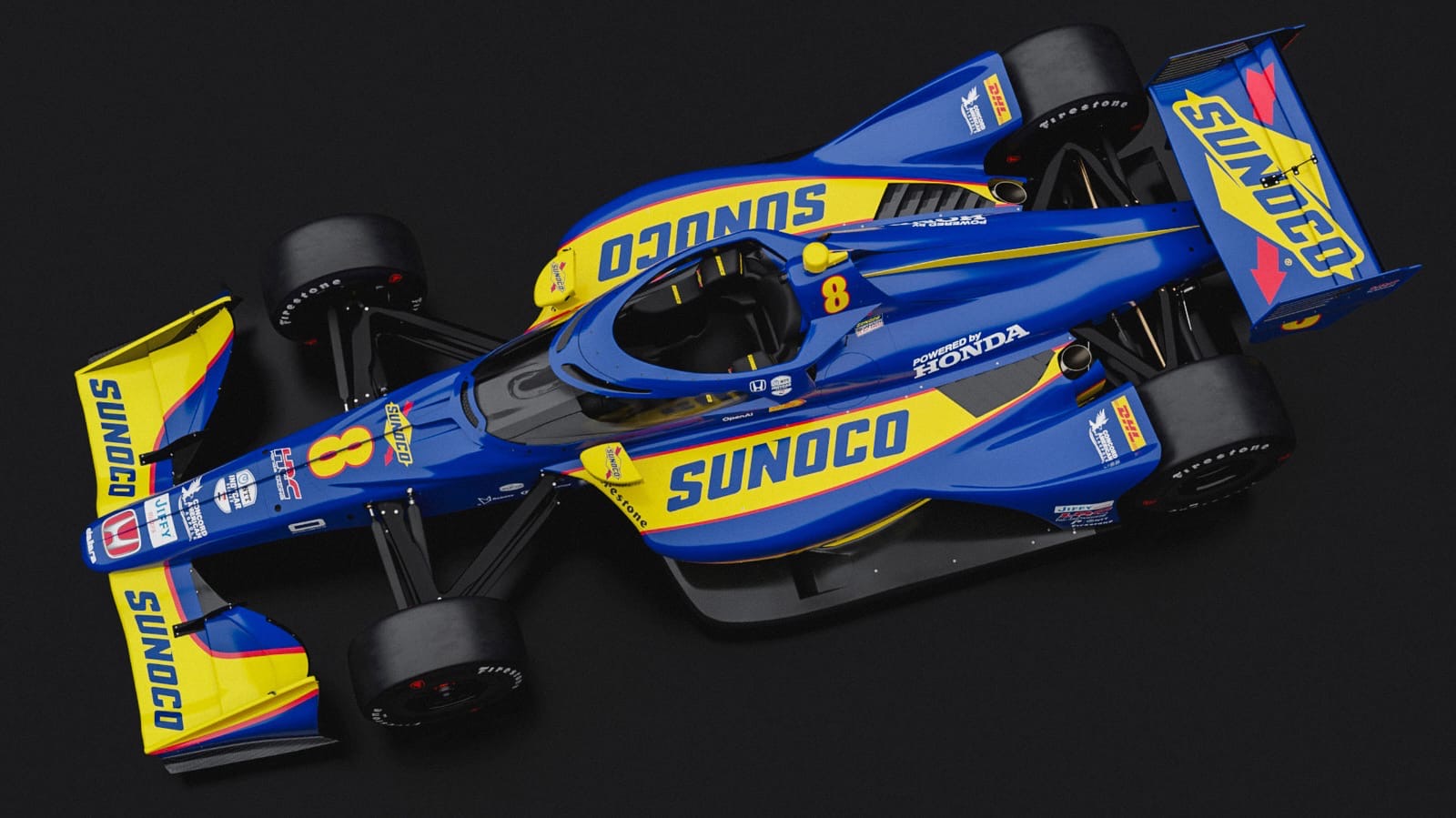 IndyCar 2026 liveries announcement. Chip Ganassi Racing 2026 No.8 livery with Sunoco. Kyffin Simpson
