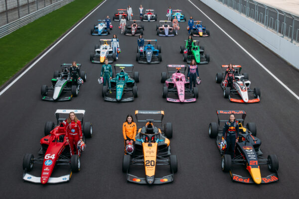 F1 Academy 2025 cars and drivers lined up on grid