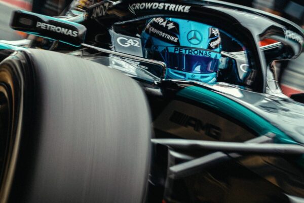 George Russell at the Formula 1 2026 Shakedown in Barcelona, Spain.