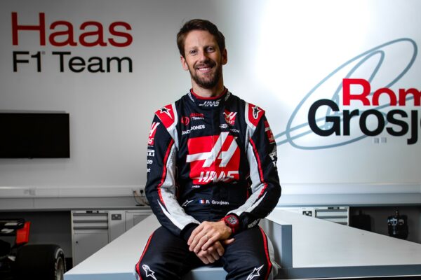 Romain Grosjean in a media day photoshot for Haas F1 Team before the start of the 2020 season, in light of his return for the Mugello test
