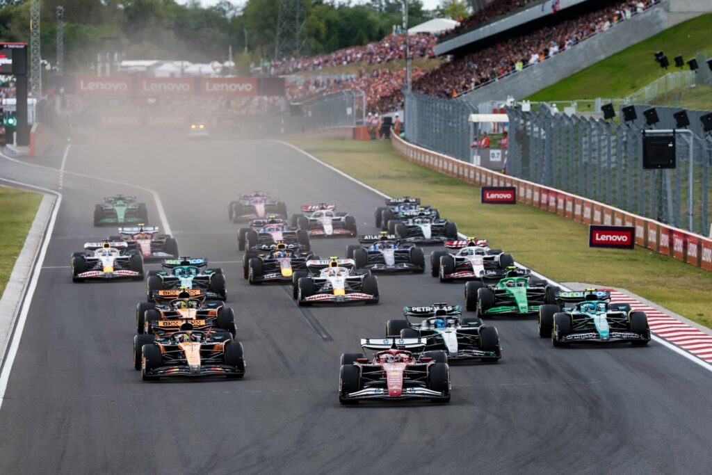 Charles Leclerc leading the race for Ferrari at the F1 Hungarian GP