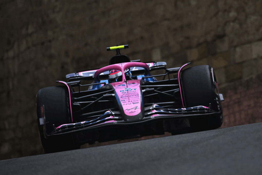 Franco Colapinto's Alpine on track at the Azerbaijan Grand Prix.