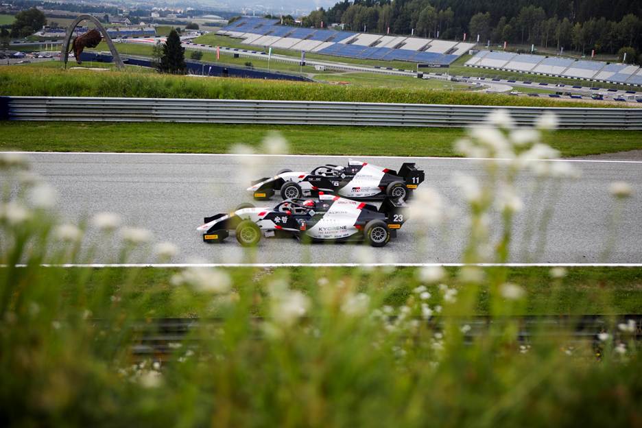 R-ace GP, Nakamura (11) and Deligny (23), Race 2, Spielberg, 2025 FRECA Round 7