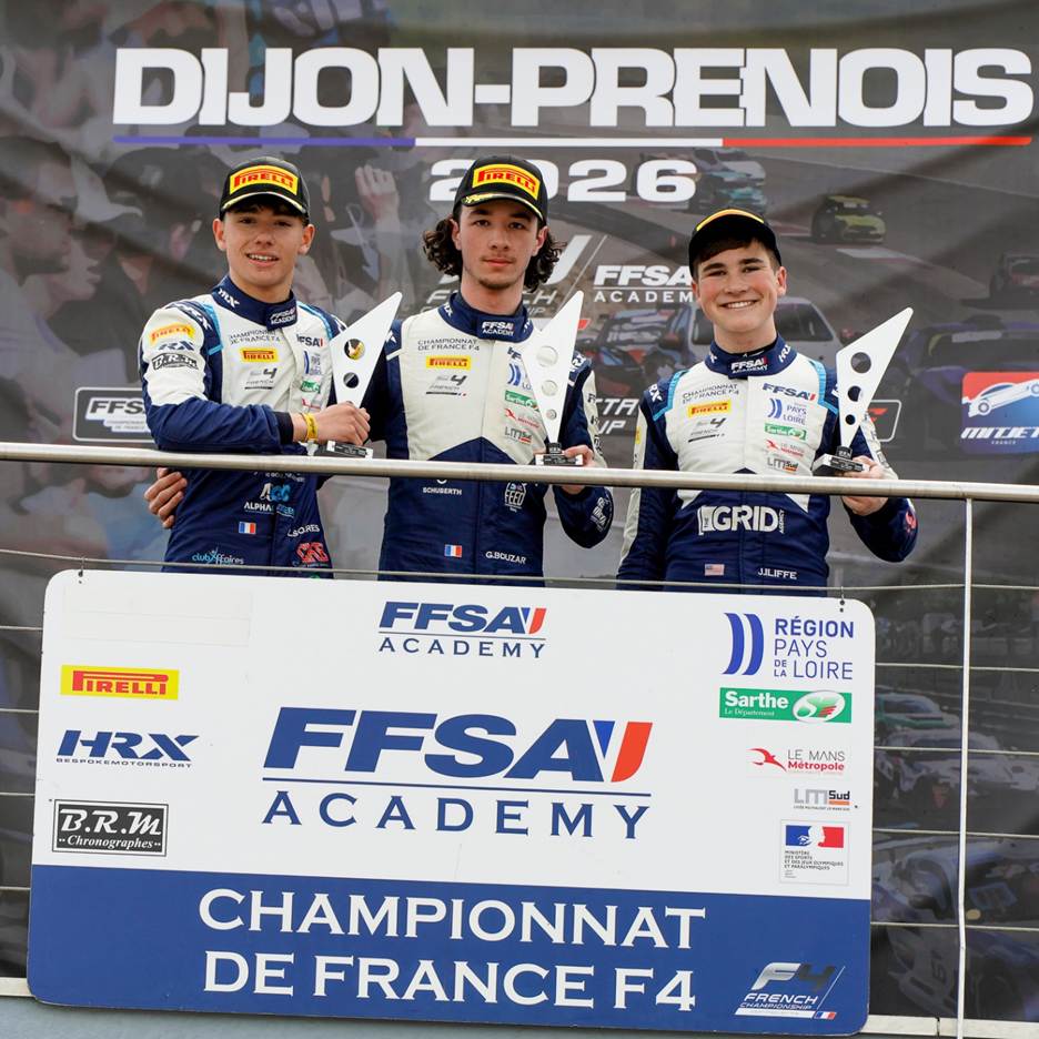 Bouzar dominated 2026 French F4 at Dijon with two wins, as Ramaekers claimed Race 2 and Proenca took the women’s points lead.