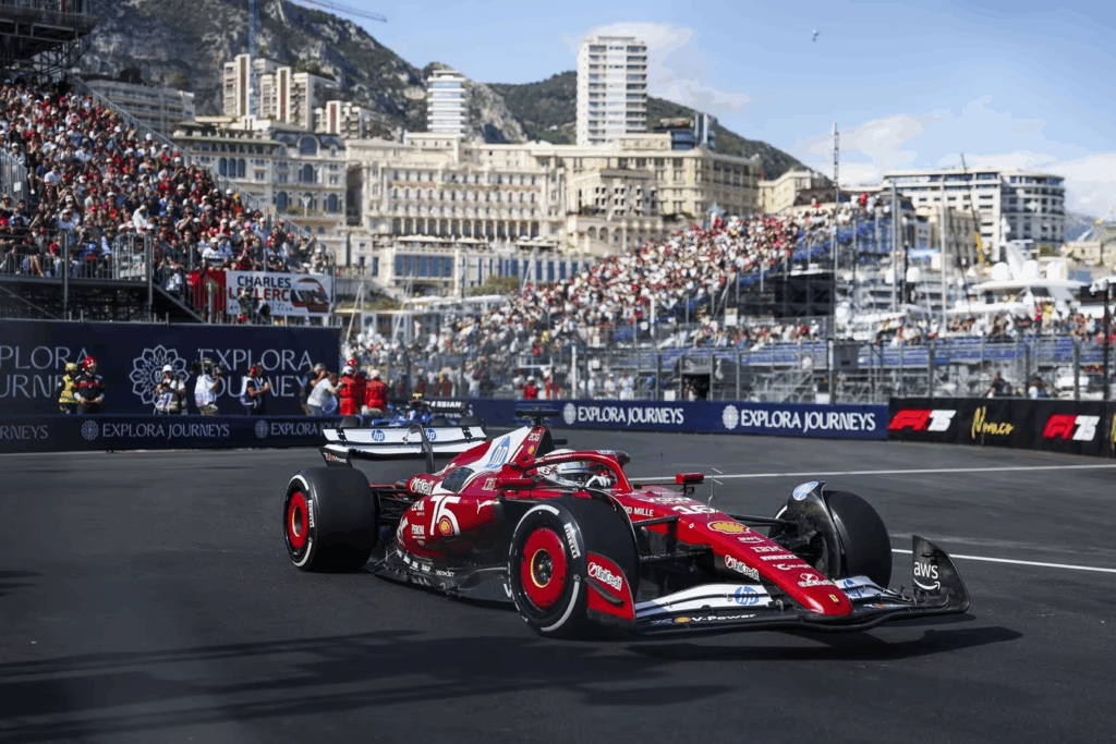 Lewis Hamilton finishes P3 during FP2 at the 2025 F1 Monaco GP.