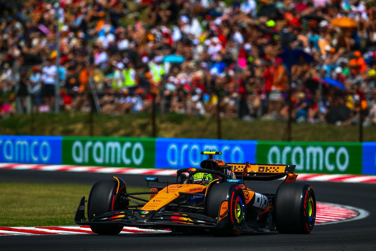 McLaren's Lando Norris on track at the F1 Hungarian GP during Qualifying