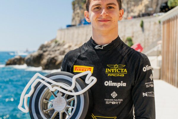 Invicta Racing's Leonardo Fornaroli with the P2 trophy after the F2 Monaco GP