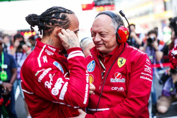 Ferrari team principal Fred Vassuer with 7-time F1 Champion Lewis Hamilton