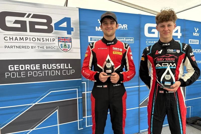 Luke Hilton and Demitri Nolan join the 2026 George Russell Pole Position Cup after taking their first GB4 poles at Donington Park.