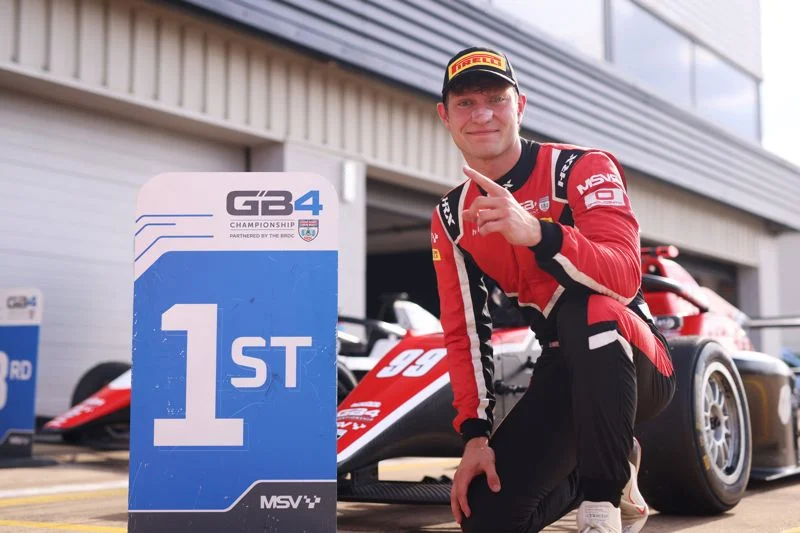 Connor Willis claims his maiden GB4 victory at Silverstone in 2026 as Torrin Byrne and Thomas Ingram Hill complete the Race 3 podium trio.