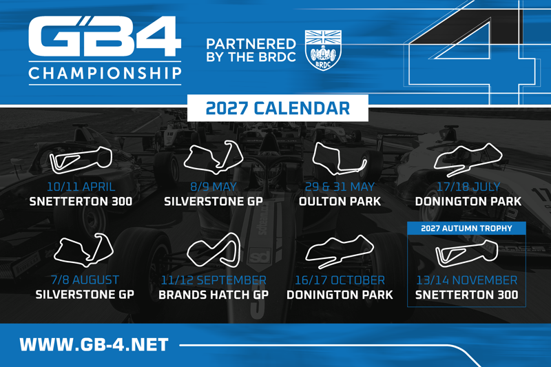 GB4 reveals its provisional 2027 calendar, with Snetterton opening the season, Donington hosting the finale and the Autumn Trophy returning.