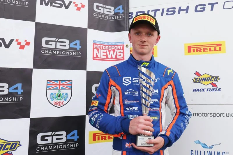 Archie Davies impressed on his GB4 debut at Silverstone with top-10 Qualifying pace and a podium for Scorpio Motorsport.