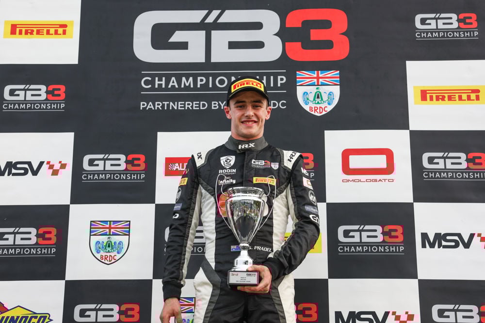 Gianmarco Pradel, Rodin Motorsport on podium in Race 2 at Monza, GB3 2025