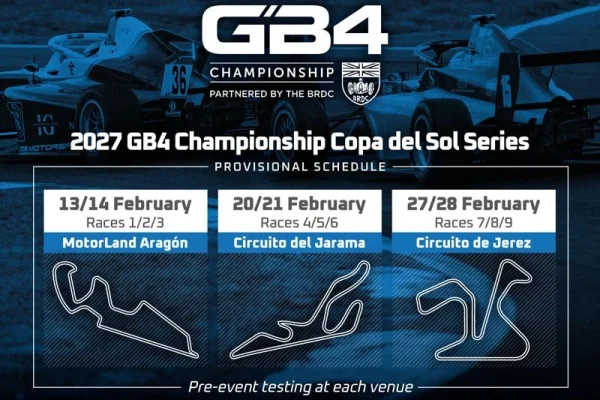 GB4 joins Copa del Sol for first overseas races in February 2027 GB4 will race outside the UK for the first time with a nine-race Copa del Sol across Aragón, Jarama and Jerez in February 2027.